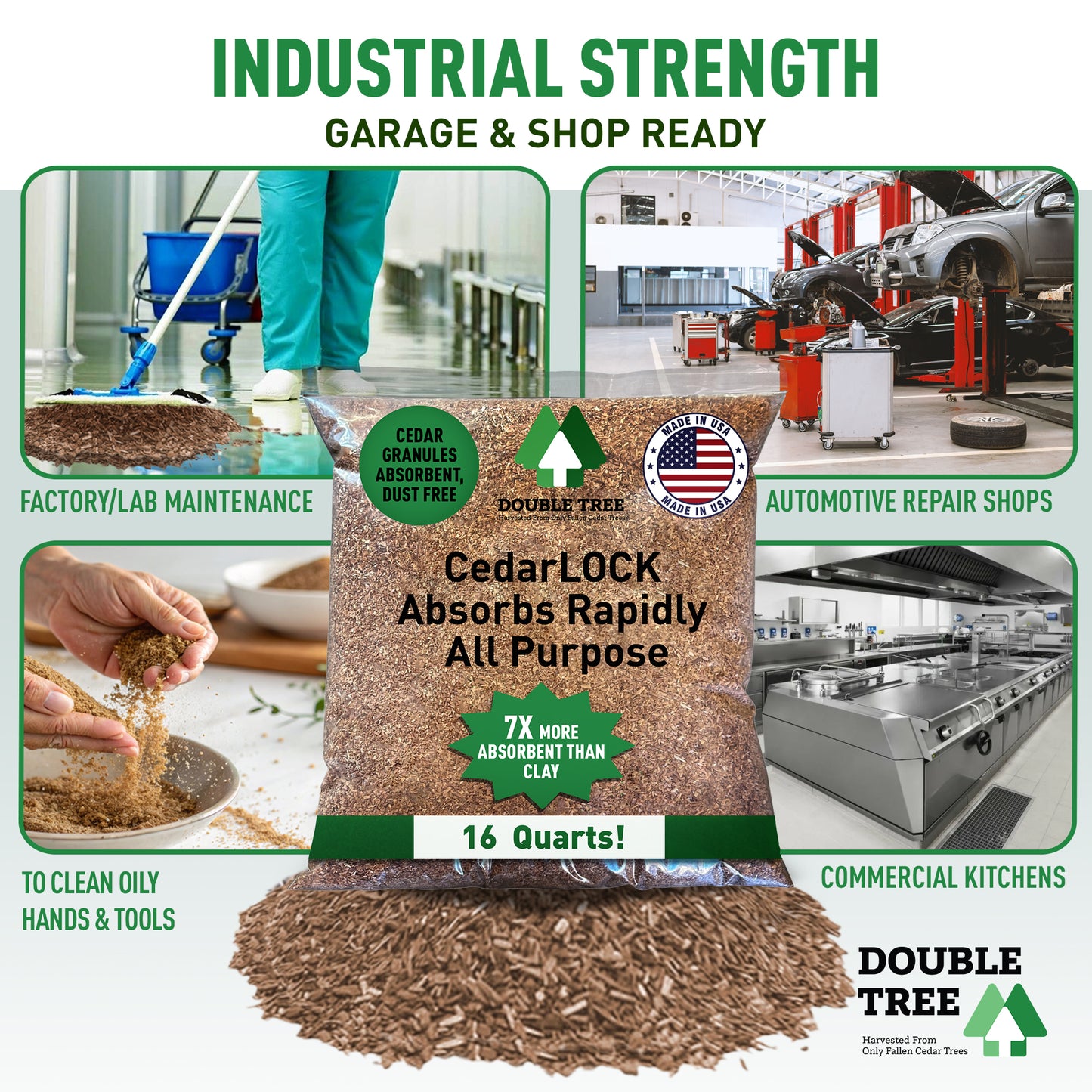 CedarLock Oil Absorbent–Nature’s Heavy-Duty Spill Solution Made from 100% pure incense cedar |Oil Spill Kit Granules-16 Quart 1 Bag 8 LBS, Organic Granules All Purpose Oil Absorbent