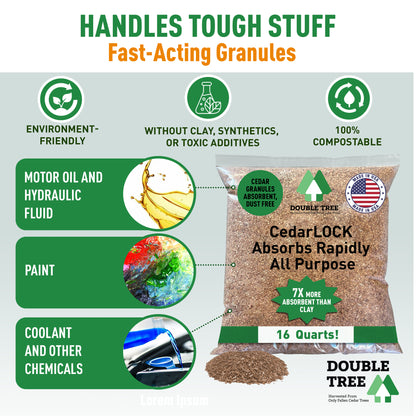 CedarLock Oil Absorbent–Nature’s Heavy-Duty Spill Solution Made from 100% pure incense cedar |Oil Spill Kit Granules-16 Quart 1 Bag 8 LBS, Organic Granules All Purpose Oil Absorbent