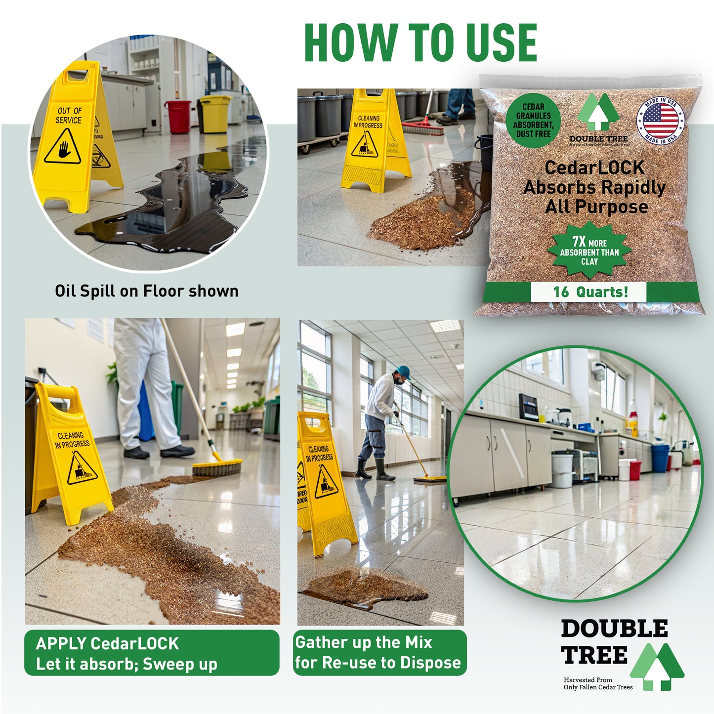 CedarLock Oil Absorbent–Nature’s Heavy-Duty Spill Solution Made from 100% pure incense cedar |Oil Spill Kit Granules-16 Quart 1 Bag 8 LBS, Organic Granules All Purpose Oil Absorbent