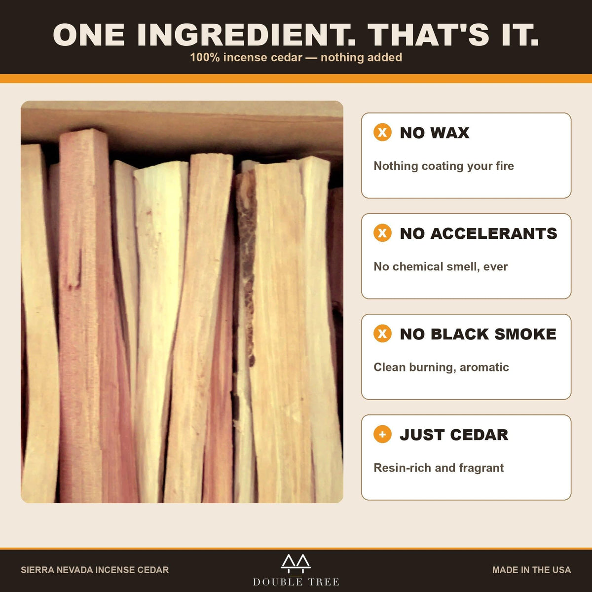 Split incense cedar kindling sticks standing in a box