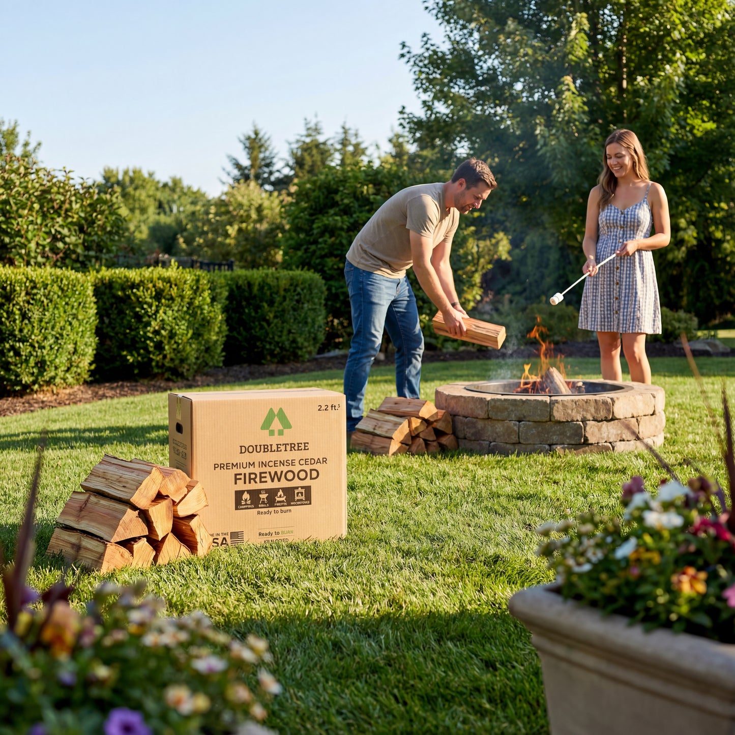 Double Tree - Kiln Dried Premium Incense Cedar Firewood (16inch Logs) (Includes Firestarter) For Fireplace,Campfire,Wood Stove, Fire Pit, Split Wood for Solo Stove or Breeo)