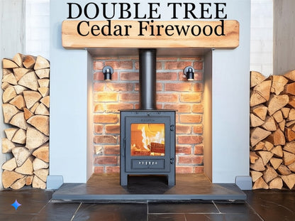 Double Tree - Kiln Dried Premium Incense Cedar Firewood (16inch Logs) (Includes Firestarter) For Fireplace,Campfire,Wood Stove, Fire Pit, Split Wood for Solo Stove or Breeo)