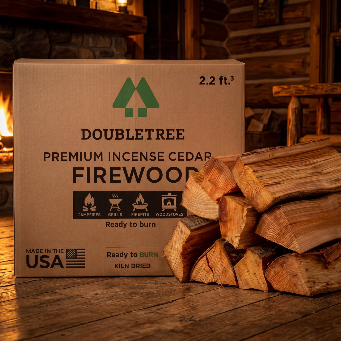 Double Tree - Kiln Dried Premium Incense Cedar Firewood (16inch Logs) (Includes Firestarter) For Fireplace,Campfire,Wood Stove, Fire Pit, Split Wood for Solo Stove or Breeo)