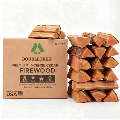 Double Tree - Kiln Dried Premium Incense Cedar Firewood (16inch Logs) (Includes Firestarter) For Fireplace,Campfire,Wood Stove, Fire Pit, Split Wood for Solo Stove or Breeo)