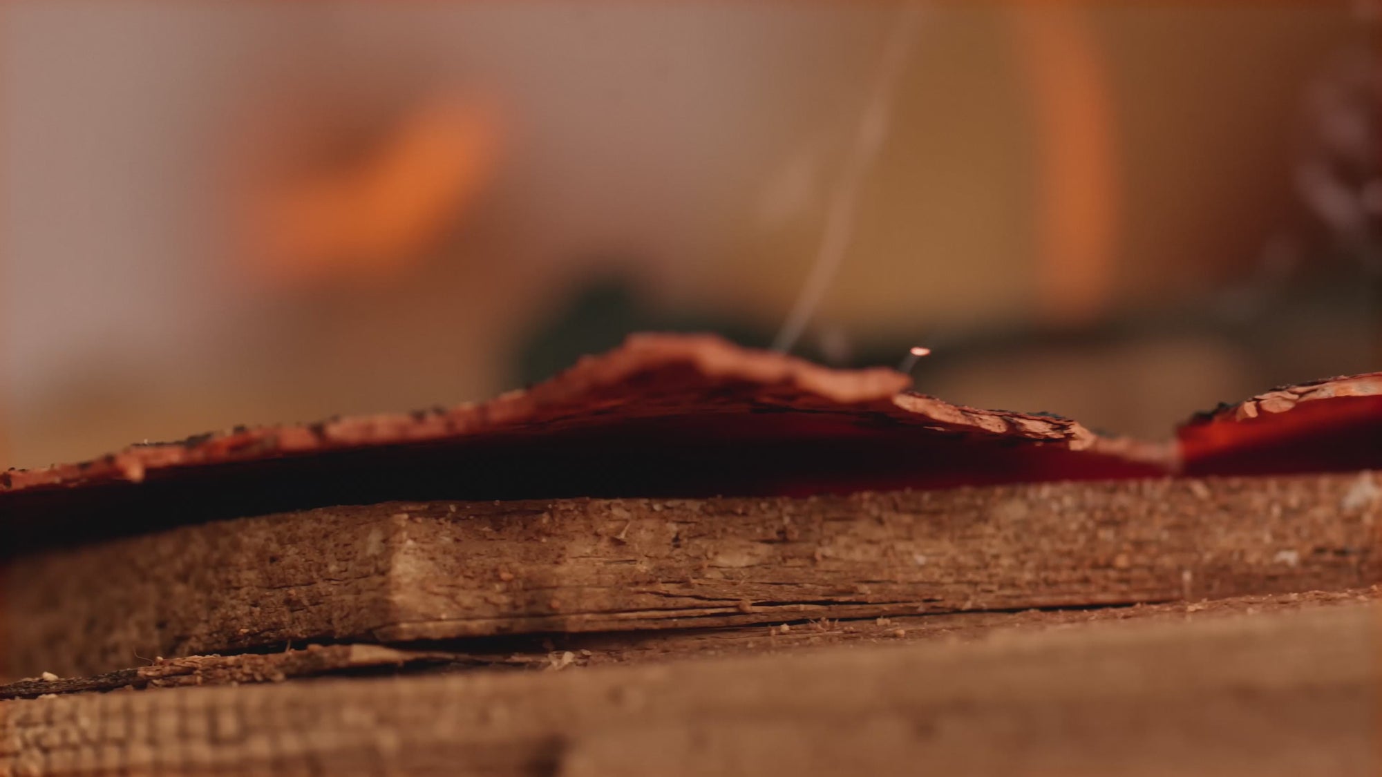 Cedar firewood burning in fire pit
